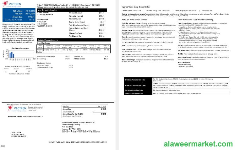 USA Ohio Vectren gas utility bill, version 2